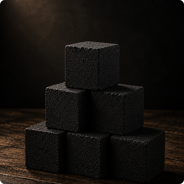 Cube shaped charcoal briquette