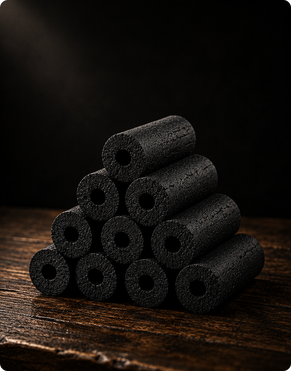 Finger Cylinder shaped charcoal briquette